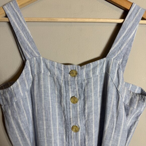 Everlane Linen Striped Button Up Jumpsuit Women's 4 Blue Tie Waist Boho Coastal - Picture 8 of 16